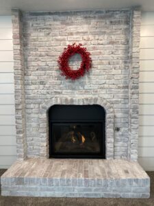 large grey stone fireplace